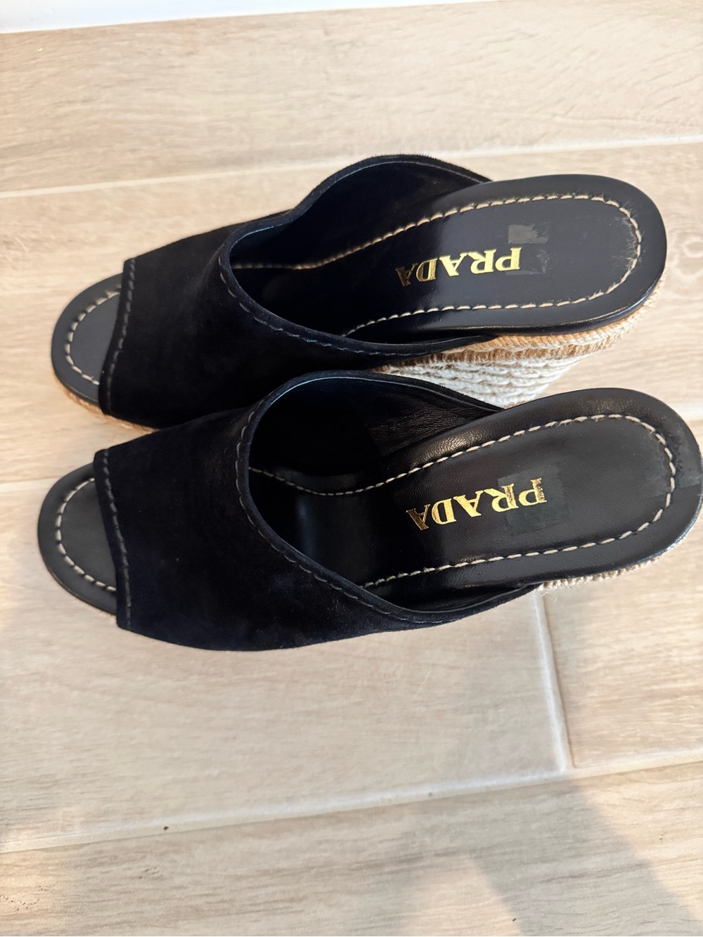 Prada Black Suede Espadrilles Wedges Mules with Braided Platform 39 - Picture 2 of 6